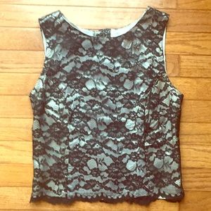 Cropped Silver and Black Lace Top